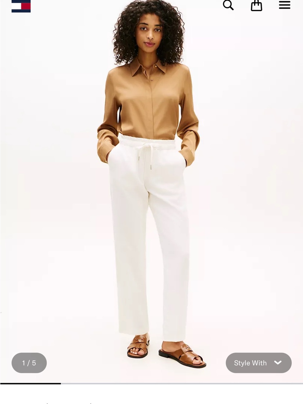 Tommy Hilfiger White High-Rise Straight Drawstring Pants